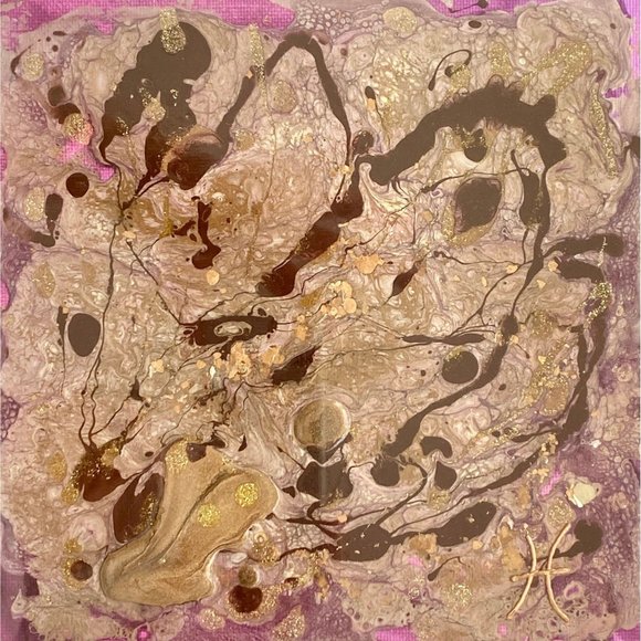 Floral Bed - Original Art Mixed Media Painting Wood Framed 14"x14"